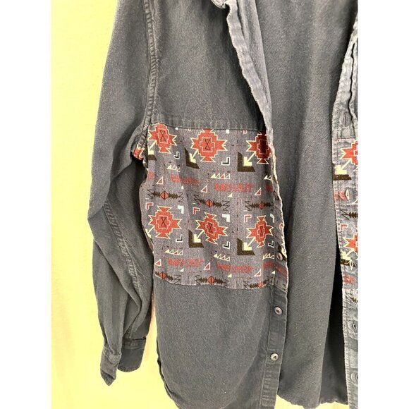 On The Byas Southwestern Button Down Shirt Cotton Blue/Red Long Sleeve Large - Picture 5 of 7